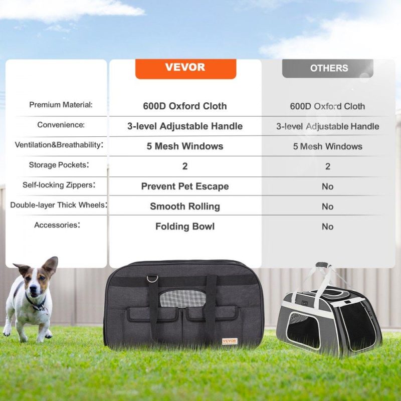 Pet Supplies | Cat Carrier with Wheels, Rolling Pet Carrier with Telescopic Handle and Shoulder Strap, Dog Carrier with Wheels for Pets under 35 lbs, with 1 Folding Bowl, Black Agriculture & Forestry Equipment Pet Supplies