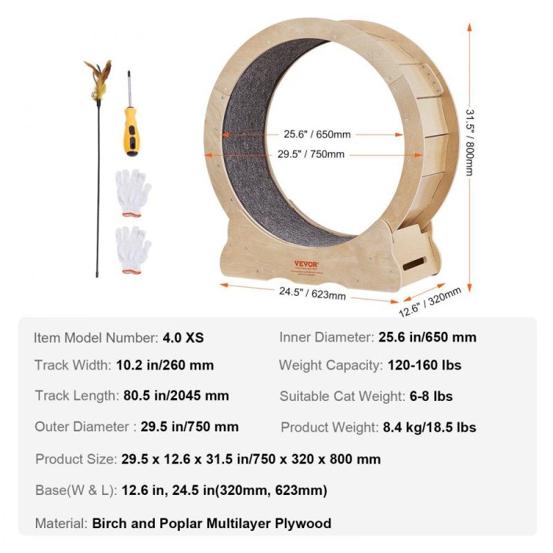 Pet Supplies | Cat Exercise Wheel, Large Cat Treadmill Wheel for Indoor Cats, 29.5 inch Cat Running Wheel with Detachable Carpet and Cat Teaser for Running/Walking/Training, Suitable for Most Cats Agriculture & Forestry Equipment Pet Supplies