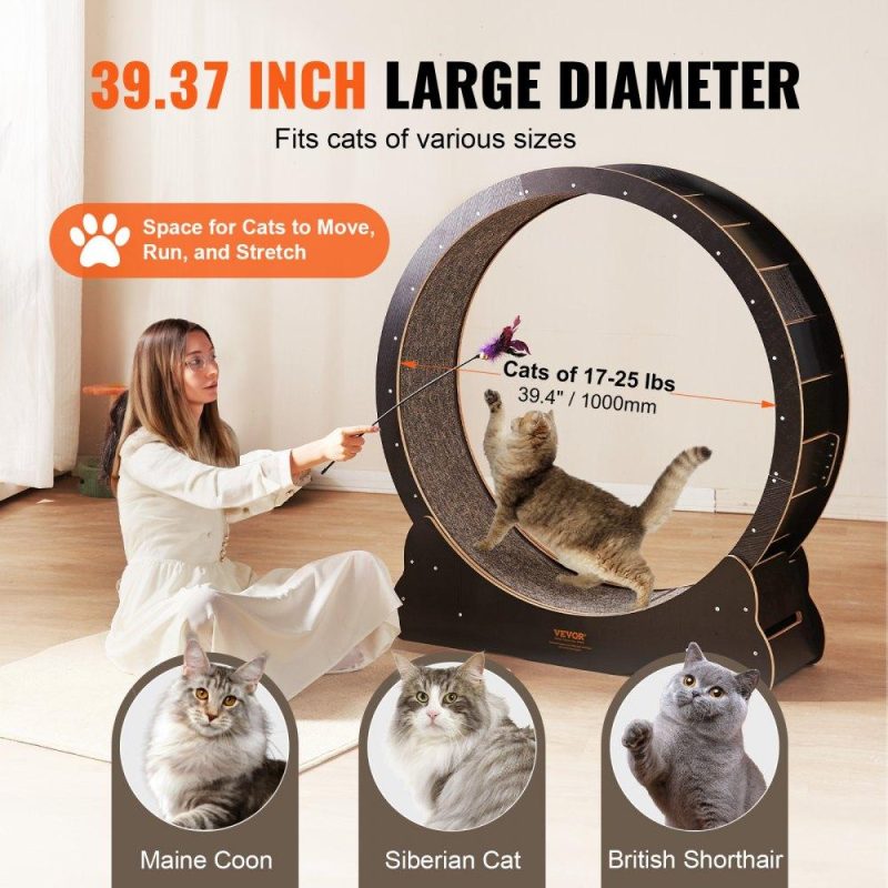 Pet Supplies | Cat Exercise Wheel, Large Cat Treadmill Wheel for Indoor Cats, 43.3 inch Cat Running Wheel with Detachable Carpet and Cat Teaser for Running/Walking/Training, Suitable for Most Cats Agriculture & Forestry Equipment Pet Supplies