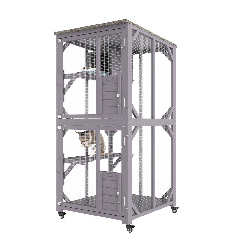 Pet Supplies | Cat House Outdoor, 3-Tier Large Catio, Cat Enclosure with 360° Rotating Casters, 2 Platforms, A Resting Box and Large Front Door, 29.9 x 34 x 64.1 inch Agriculture & Forestry Equipment Pet Supplies