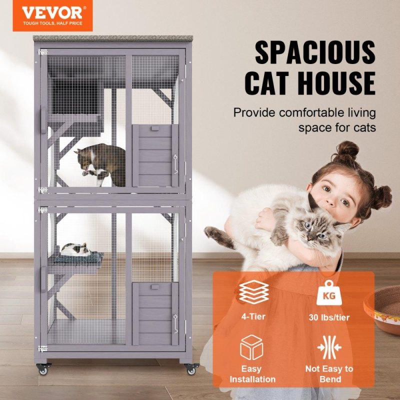 Pet Supplies | Cat House Outdoor, 3-Tier Large Catio, Cat Enclosure with 360° Rotating Casters, 2 Platforms, A Resting Box and Large Front Door, 29.9 x 34 x 64.1 inch Agriculture & Forestry Equipment Pet Supplies