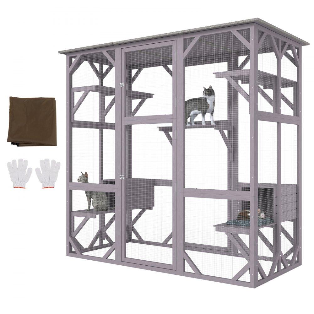 Pet Supplies | Cat House Outdoor, 7-Tier Large Catio, Cat Enclosure with 5 Platforms, 2 Resting Boxes & Large Front Door, 71.2 x 34.6 x 66.5 inch Agriculture & Forestry Equipment Pet Supplies