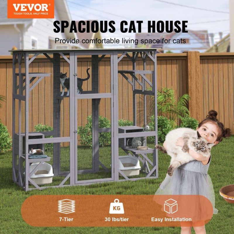 Pet Supplies | Cat House Outdoor, 7-Tier Large Catio, Cat Enclosure with 5 Platforms, 2 Resting Boxes & Large Front Door, 71.2 x 34.6 x 66.5 inch Agriculture & Forestry Equipment Pet Supplies