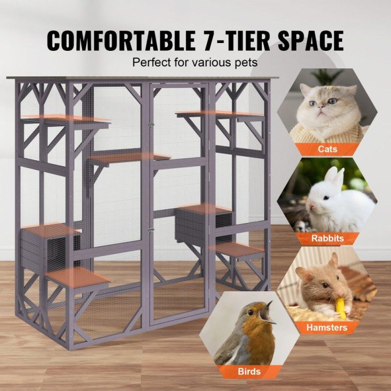 Pet Supplies | Cat House Outdoor, 7-Tier Large Catio, Cat Enclosure with 5 Platforms, 2 Resting Boxes & Large Front Door, 71.2 x 34.6 x 66.5 inch Agriculture & Forestry Equipment Pet Supplies