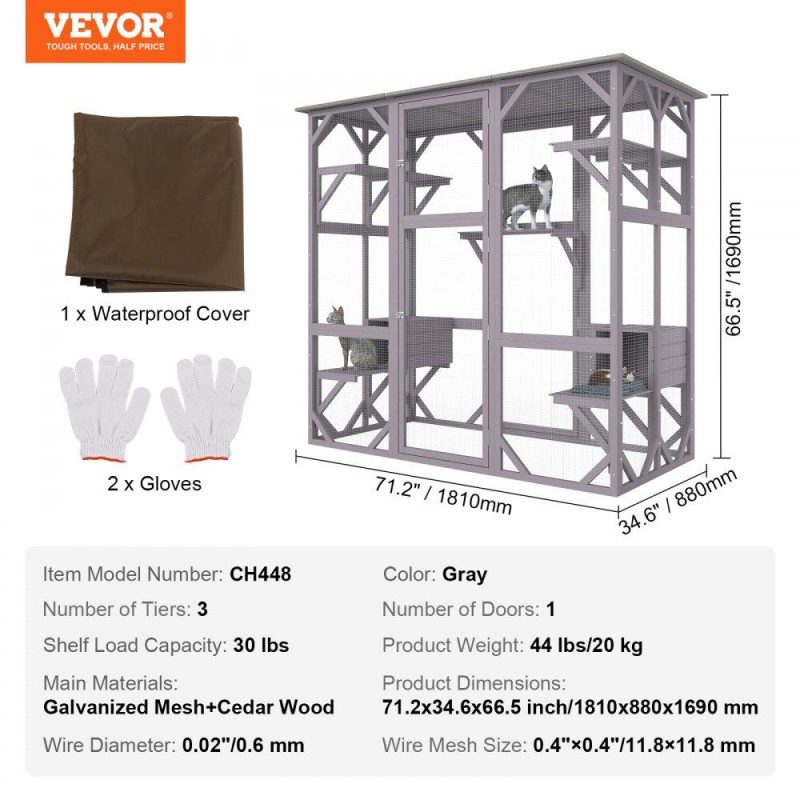 Pet Supplies | Cat House Outdoor, 7-Tier Large Catio, Cat Enclosure with 5 Platforms, 2 Resting Boxes & Large Front Door, 71.2 x 34.6 x 66.5 inch Agriculture & Forestry Equipment Pet Supplies