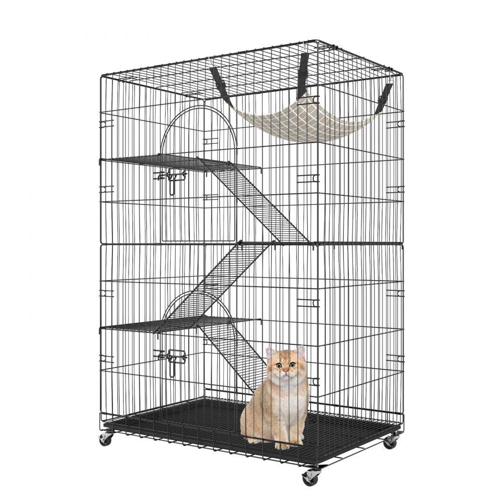 Pet Supplies | Catio, 4-Tier Large Cat Cages Indoor, Detachable Metal Playpen Enclosure with 360° Rotating Casters, with 3 Ladders and a Hammock for 1-3 Cats, 35.4×23.6×51 inch Agriculture & Forestry Equipment Pet Supplies