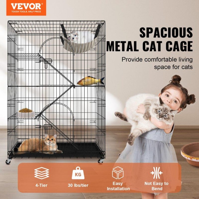 Pet Supplies | Catio, 4-Tier Large Cat Cages Indoor, Detachable Metal Playpen Enclosure with 360° Rotating Casters, with 3 Ladders and a Hammock for 1-3 Cats, 35.4×23.6×51 inch Agriculture & Forestry Equipment Pet Supplies