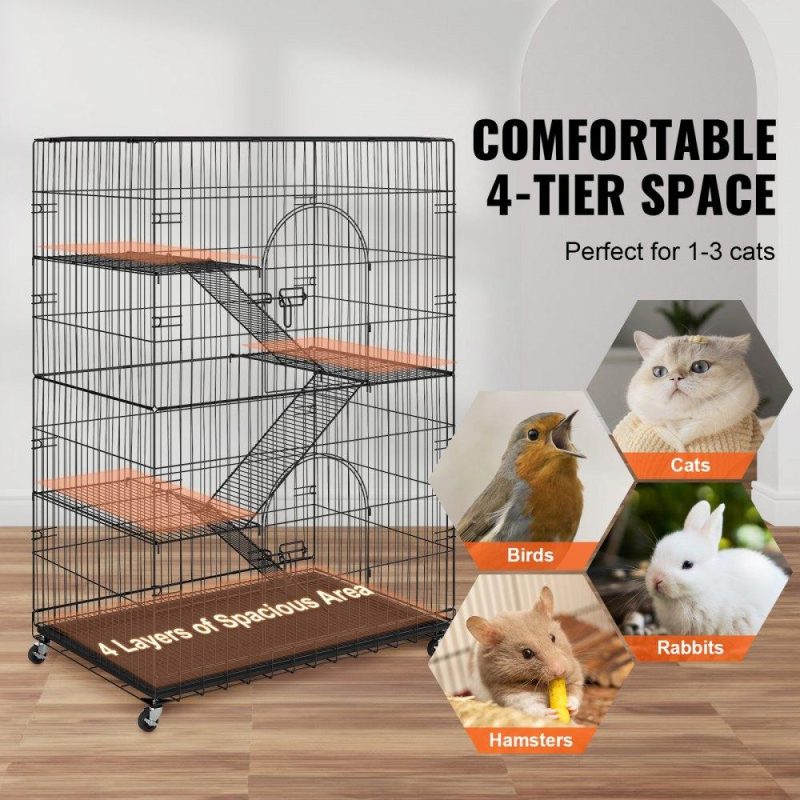 Pet Supplies | Catio, 4-Tier Large Cat Cages Indoor, Detachable Metal Playpen Enclosure with 360° Rotating Casters, with 3 Ladders and a Hammock for 1-3 Cats, 35.4×23.6×51 inch Agriculture & Forestry Equipment Pet Supplies