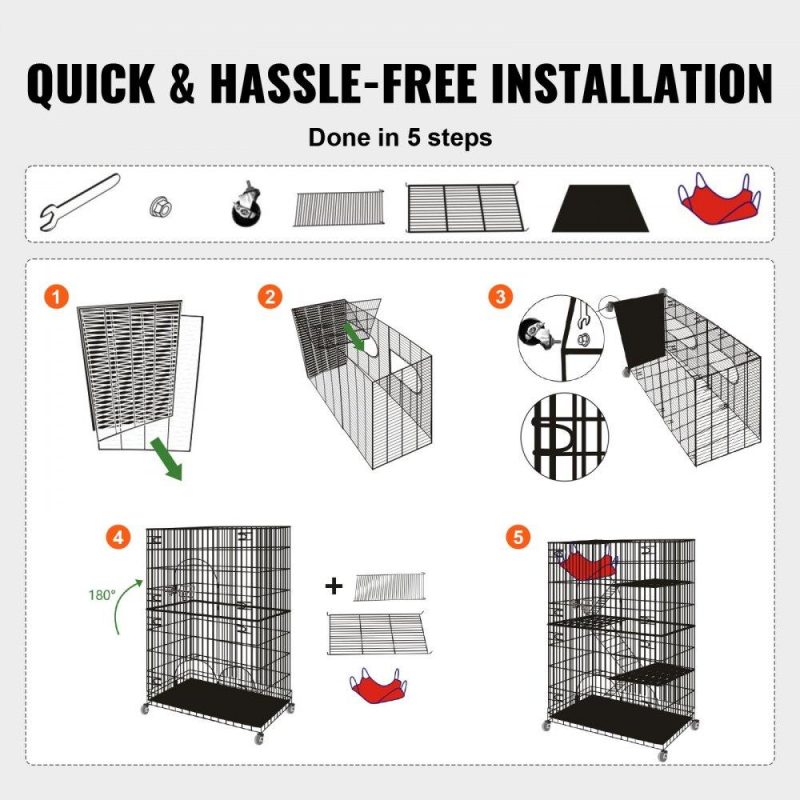 Pet Supplies | Catio, 4-Tier Large Cat Cages Indoor, Detachable Metal Playpen Enclosure with 360° Rotating Casters, with 3 Ladders and a Hammock for 1-3 Cats, 35.4×23.6×51 inch Agriculture & Forestry Equipment Pet Supplies