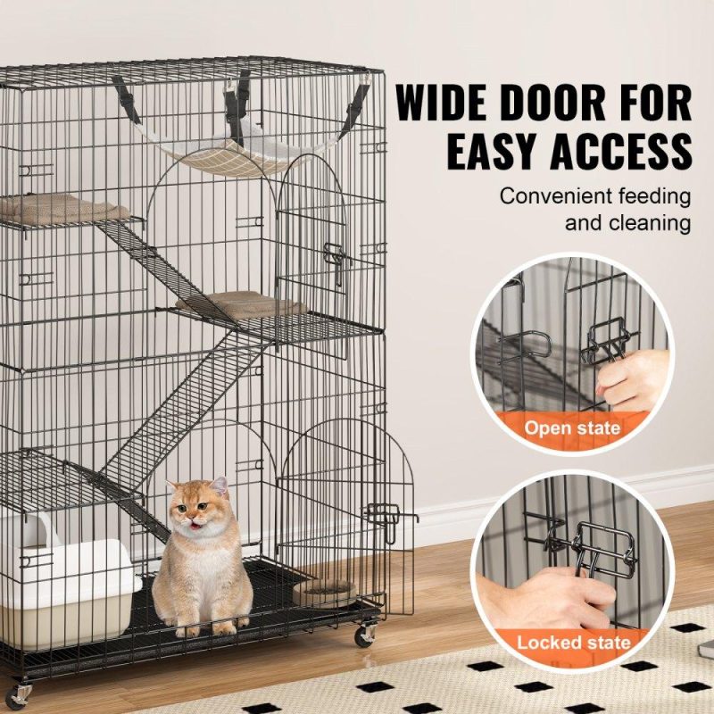 Pet Supplies | Catio, 4-Tier Large Cat Cages Indoor, Detachable Metal Playpen Enclosure with 360° Rotating Casters, with 3 Ladders and a Hammock for 1-3 Cats, 35.4×23.6×51 inch Agriculture & Forestry Equipment Pet Supplies