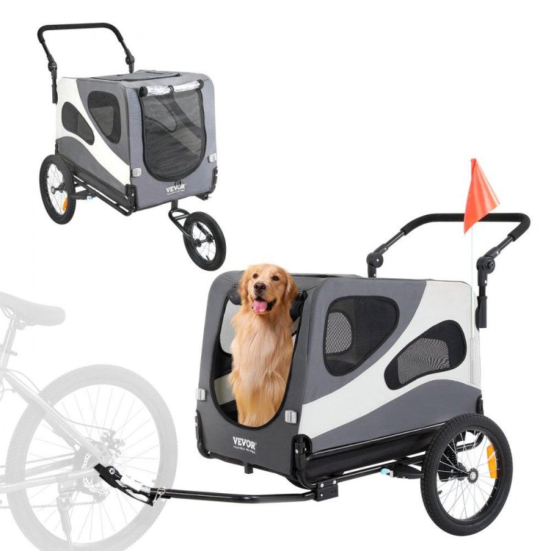 Pet Supplies | Dog Bike Trailer, Supports up to 100 lbs, 2-in-1 Pet Stroller Cart Bicycle Carrier, Easy Folding Cart Frame with Quick Release Wheels, Universal Bicycle Coupler, Reflectors, Flag, Black/Gray Agriculture & Forestry Equipment Pet Supplies