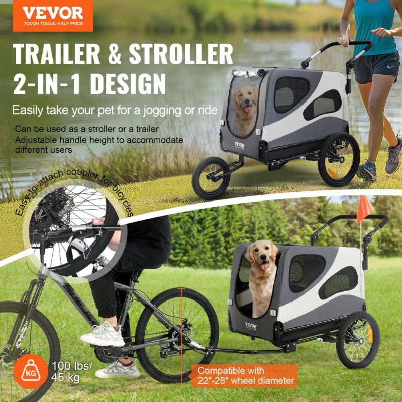 Pet Supplies | Dog Bike Trailer, Supports up to 100 lbs, 2-in-1 Pet Stroller Cart Bicycle Carrier, Easy Folding Cart Frame with Quick Release Wheels, Universal Bicycle Coupler, Reflectors, Flag, Black/Gray Agriculture & Forestry Equipment Pet Supplies