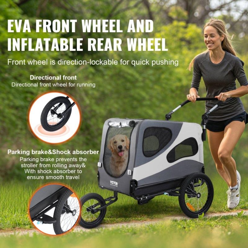 Pet Supplies | Dog Bike Trailer, Supports up to 100 lbs, 2-in-1 Pet Stroller Cart Bicycle Carrier, Easy Folding Cart Frame with Quick Release Wheels, Universal Bicycle Coupler, Reflectors, Flag, Black/Gray Agriculture & Forestry Equipment Pet Supplies