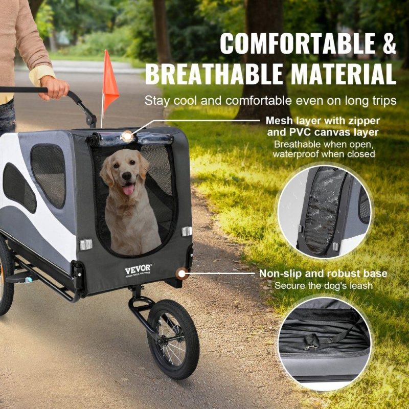 Pet Supplies | Dog Bike Trailer, Supports up to 100 lbs, 2-in-1 Pet Stroller Cart Bicycle Carrier, Easy Folding Cart Frame with Quick Release Wheels, Universal Bicycle Coupler, Reflectors, Flag, Black/Gray Agriculture & Forestry Equipment Pet Supplies