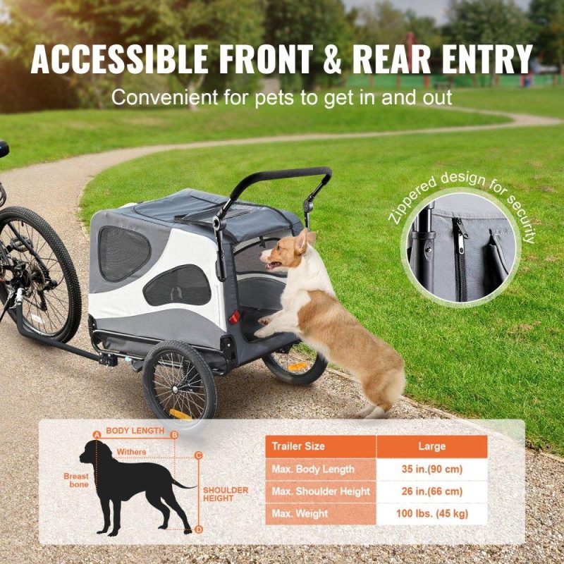 Pet Supplies | Dog Bike Trailer, Supports up to 100 lbs, 2-in-1 Pet Stroller Cart Bicycle Carrier, Easy Folding Cart Frame with Quick Release Wheels, Universal Bicycle Coupler, Reflectors, Flag, Black/Gray Agriculture & Forestry Equipment Pet Supplies