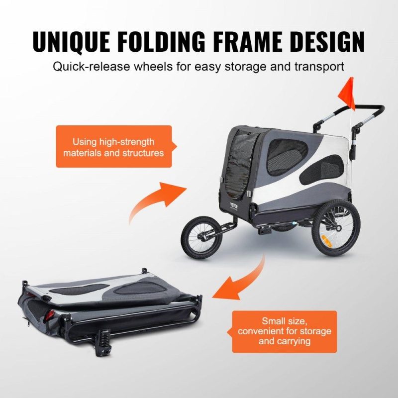 Pet Supplies | Dog Bike Trailer, Supports up to 100 lbs, 2-in-1 Pet Stroller Cart Bicycle Carrier, Easy Folding Cart Frame with Quick Release Wheels, Universal Bicycle Coupler, Reflectors, Flag, Black/Gray Agriculture & Forestry Equipment Pet Supplies