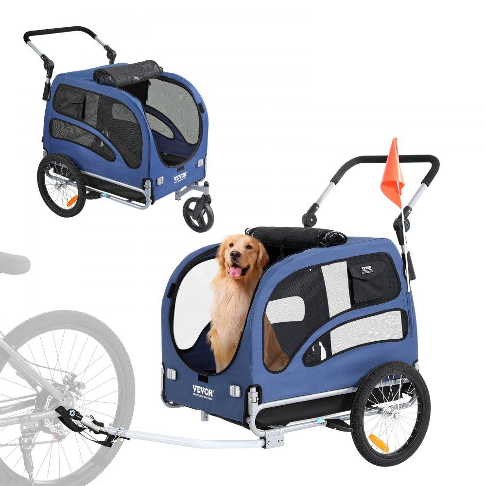 Pet Supplies | Dog Bike Trailer, Supports up to 100 lbs, 2-in-1 Pet Stroller Cart Bicycle Carrier, Easy Folding Cart Frame with Quick Release Wheels, Universal Bicycle Coupler, Reflectors, Flag, Blue/Black Agriculture & Forestry Equipment Pet Supplies