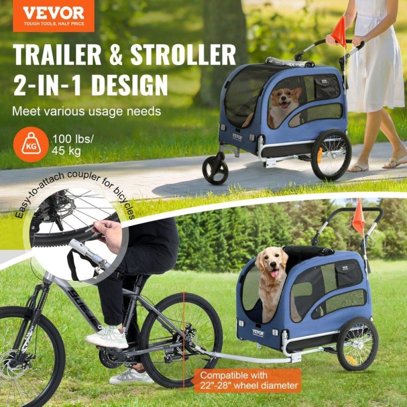 Pet Supplies | Dog Bike Trailer, Supports up to 100 lbs, 2-in-1 Pet Stroller Cart Bicycle Carrier, Easy Folding Cart Frame with Quick Release Wheels, Universal Bicycle Coupler, Reflectors, Flag, Blue/Black Agriculture & Forestry Equipment Pet Supplies