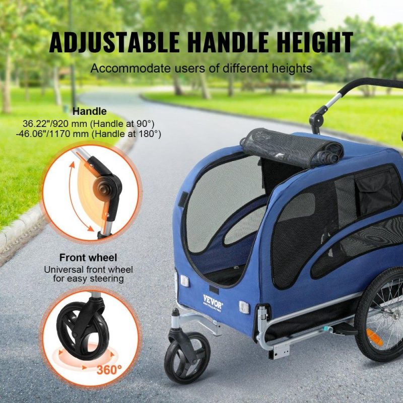 Pet Supplies | Dog Bike Trailer, Supports up to 100 lbs, 2-in-1 Pet Stroller Cart Bicycle Carrier, Easy Folding Cart Frame with Quick Release Wheels, Universal Bicycle Coupler, Reflectors, Flag, Blue/Black Agriculture & Forestry Equipment Pet Supplies