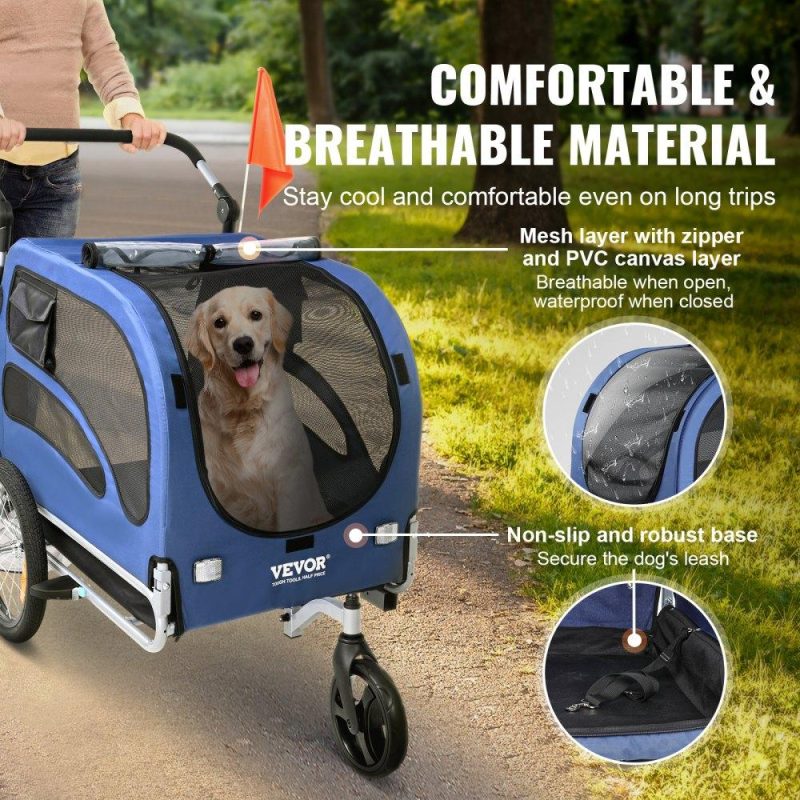 Pet Supplies | Dog Bike Trailer, Supports up to 100 lbs, 2-in-1 Pet Stroller Cart Bicycle Carrier, Easy Folding Cart Frame with Quick Release Wheels, Universal Bicycle Coupler, Reflectors, Flag, Blue/Black Agriculture & Forestry Equipment Pet Supplies