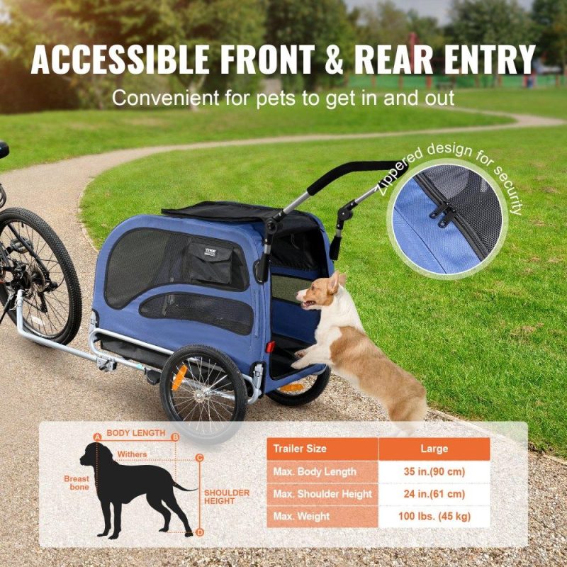 Pet Supplies | Dog Bike Trailer, Supports up to 100 lbs, 2-in-1 Pet Stroller Cart Bicycle Carrier, Easy Folding Cart Frame with Quick Release Wheels, Universal Bicycle Coupler, Reflectors, Flag, Blue/Black Agriculture & Forestry Equipment Pet Supplies