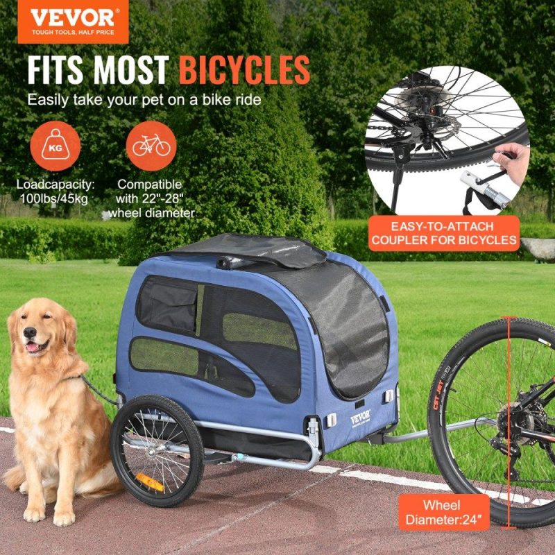 Pet Supplies | Dog Bike Trailer, Supports up to 100 lbs, Pet Cart Bicycle Carrier, Easy Folding Frame with Quick Release Wheels, Universal Bicycle Coupler, Reflectors, Flag, Collapsible to Store, Blue/Black Agriculture & Forestry Equipment Pet Supplies