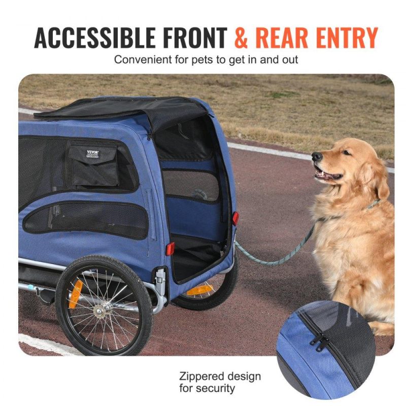 Pet Supplies | Dog Bike Trailer, Supports up to 100 lbs, Pet Cart Bicycle Carrier, Easy Folding Frame with Quick Release Wheels, Universal Bicycle Coupler, Reflectors, Flag, Collapsible to Store, Blue/Black Agriculture & Forestry Equipment Pet Supplies