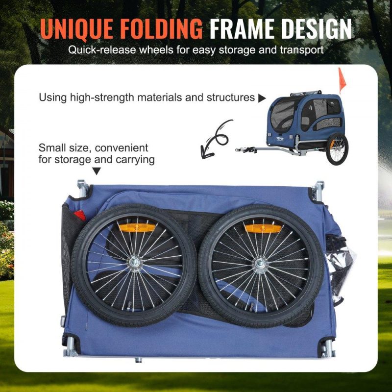 Pet Supplies | Dog Bike Trailer, Supports up to 100 lbs, Pet Cart Bicycle Carrier, Easy Folding Frame with Quick Release Wheels, Universal Bicycle Coupler, Reflectors, Flag, Collapsible to Store, Blue/Black Agriculture & Forestry Equipment Pet Supplies