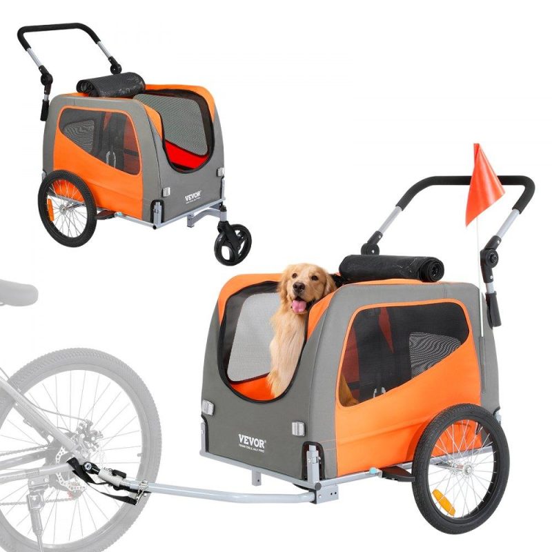 Pet Supplies | Dog Bike Trailer, Supports up to 66 lbs, 2-in-1 Pet Stroller Cart Bicycle Carrier, Easy Folding Cart Frame with Quick Release Wheels, Universal Bicycle Coupler, Reflectors, Flag, Orange/Gray Agriculture & Forestry Equipment Pet Supplies