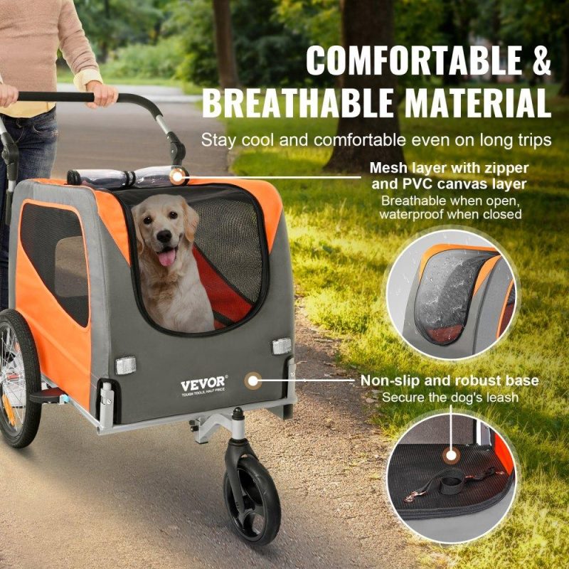 Pet Supplies | Dog Bike Trailer, Supports up to 66 lbs, 2-in-1 Pet Stroller Cart Bicycle Carrier, Easy Folding Cart Frame with Quick Release Wheels, Universal Bicycle Coupler, Reflectors, Flag, Orange/Gray Agriculture & Forestry Equipment Pet Supplies