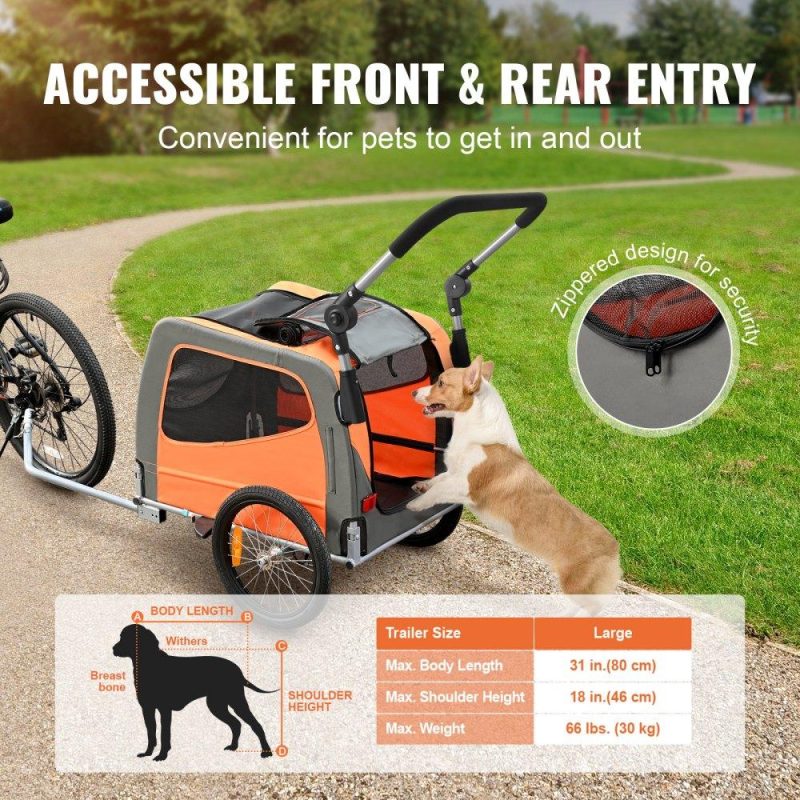 Pet Supplies | Dog Bike Trailer, Supports up to 66 lbs, 2-in-1 Pet Stroller Cart Bicycle Carrier, Easy Folding Cart Frame with Quick Release Wheels, Universal Bicycle Coupler, Reflectors, Flag, Orange/Gray Agriculture & Forestry Equipment Pet Supplies