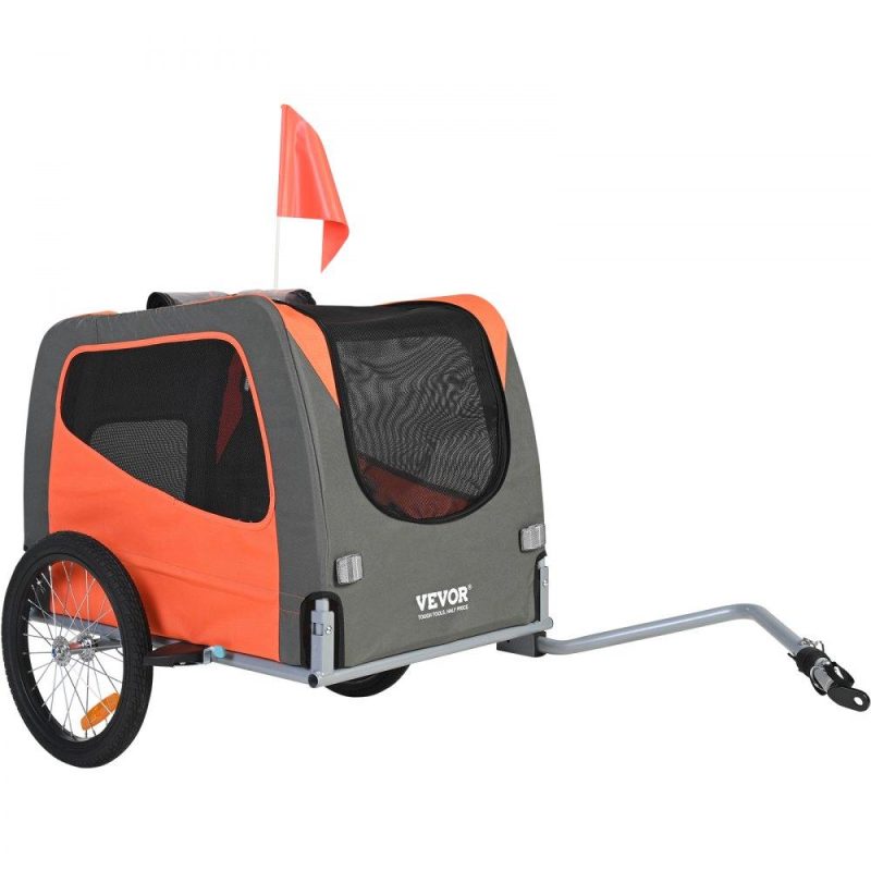 Pet Supplies | Dog Bike Trailer, Supports up to 66 lbs, Pet Cart Bicycle Carrier, Easy Folding Frame with Quick Release Wheels, Universal Bicycle Coupler, Reflectors, Flag, Collapsible to Store, Orange/Gray Agriculture & Forestry Equipment Pet Supplies