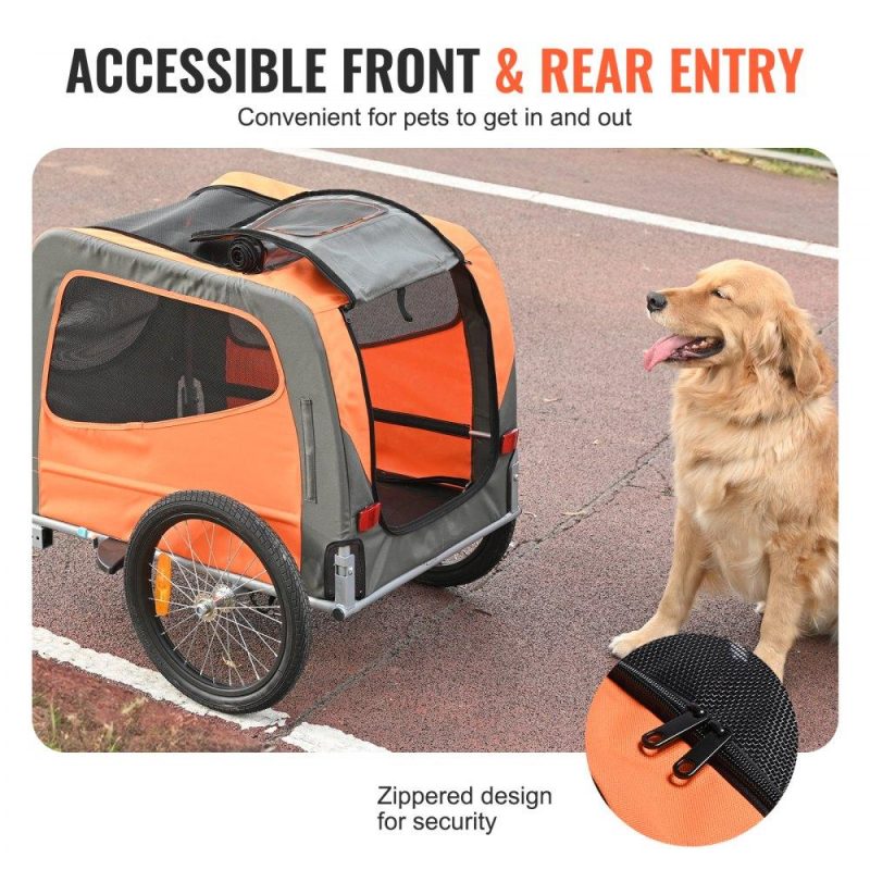 Pet Supplies | Dog Bike Trailer, Supports up to 66 lbs, Pet Cart Bicycle Carrier, Easy Folding Frame with Quick Release Wheels, Universal Bicycle Coupler, Reflectors, Flag, Collapsible to Store, Orange/Gray Agriculture & Forestry Equipment Pet Supplies