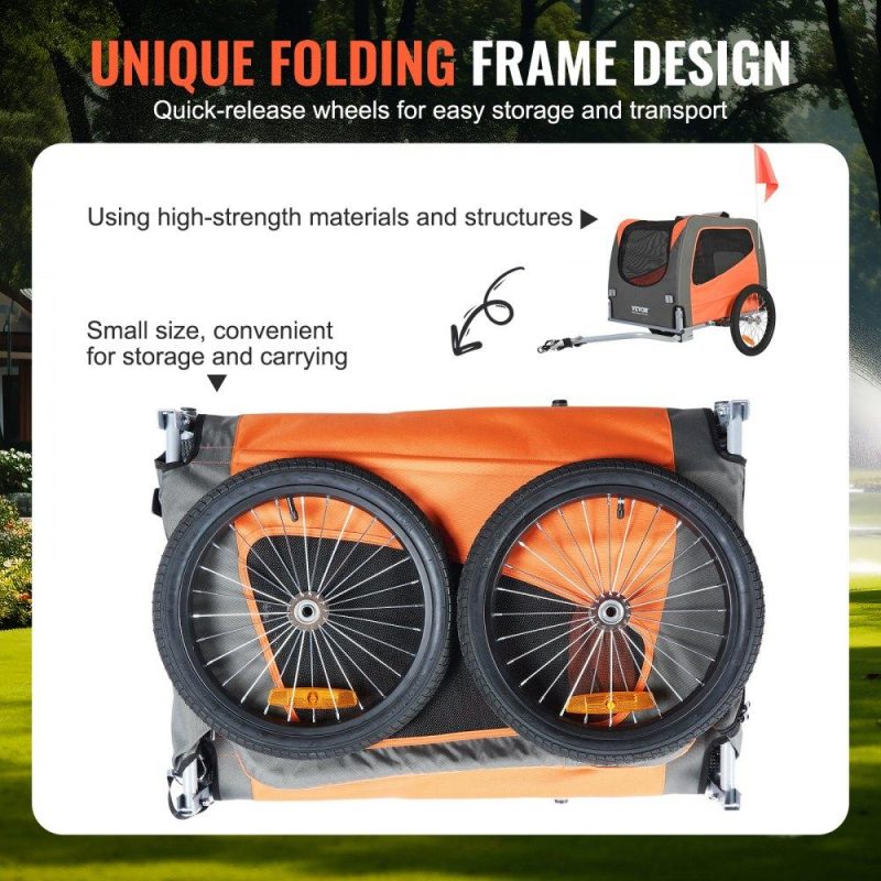 Pet Supplies | Dog Bike Trailer, Supports up to 66 lbs, Pet Cart Bicycle Carrier, Easy Folding Frame with Quick Release Wheels, Universal Bicycle Coupler, Reflectors, Flag, Collapsible to Store, Orange/Gray Agriculture & Forestry Equipment Pet Supplies