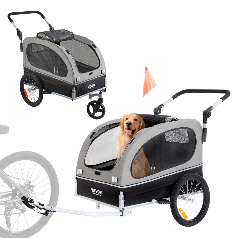 Pet Supplies | Dog Bike Trailer, Supports up to 88 lbs, 2-in-1 Pet Stroller Cart Bicycle Carrier, Easy Folding Cart Frame with Quick Release Wheels, Universal Bicycle Coupler, Reflectors, Flag, Black/Gray Agriculture & Forestry Equipment Pet Supplies