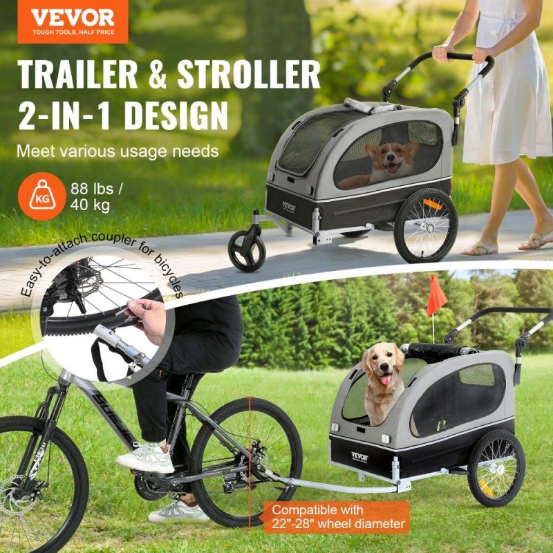 Pet Supplies | Dog Bike Trailer, Supports up to 88 lbs, 2-in-1 Pet Stroller Cart Bicycle Carrier, Easy Folding Cart Frame with Quick Release Wheels, Universal Bicycle Coupler, Reflectors, Flag, Black/Gray Agriculture & Forestry Equipment Pet Supplies