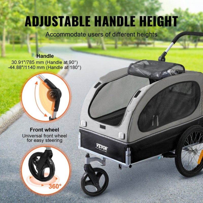 Pet Supplies | Dog Bike Trailer, Supports up to 88 lbs, 2-in-1 Pet Stroller Cart Bicycle Carrier, Easy Folding Cart Frame with Quick Release Wheels, Universal Bicycle Coupler, Reflectors, Flag, Black/Gray Agriculture & Forestry Equipment Pet Supplies