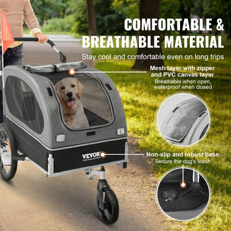 Pet Supplies | Dog Bike Trailer, Supports up to 88 lbs, 2-in-1 Pet Stroller Cart Bicycle Carrier, Easy Folding Cart Frame with Quick Release Wheels, Universal Bicycle Coupler, Reflectors, Flag, Black/Gray Agriculture & Forestry Equipment Pet Supplies