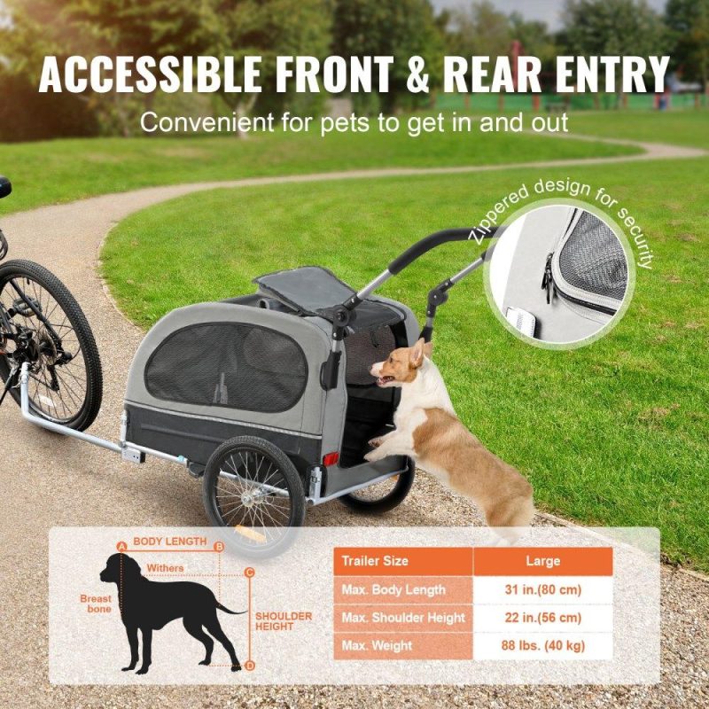 Pet Supplies | Dog Bike Trailer, Supports up to 88 lbs, 2-in-1 Pet Stroller Cart Bicycle Carrier, Easy Folding Cart Frame with Quick Release Wheels, Universal Bicycle Coupler, Reflectors, Flag, Black/Gray Agriculture & Forestry Equipment Pet Supplies