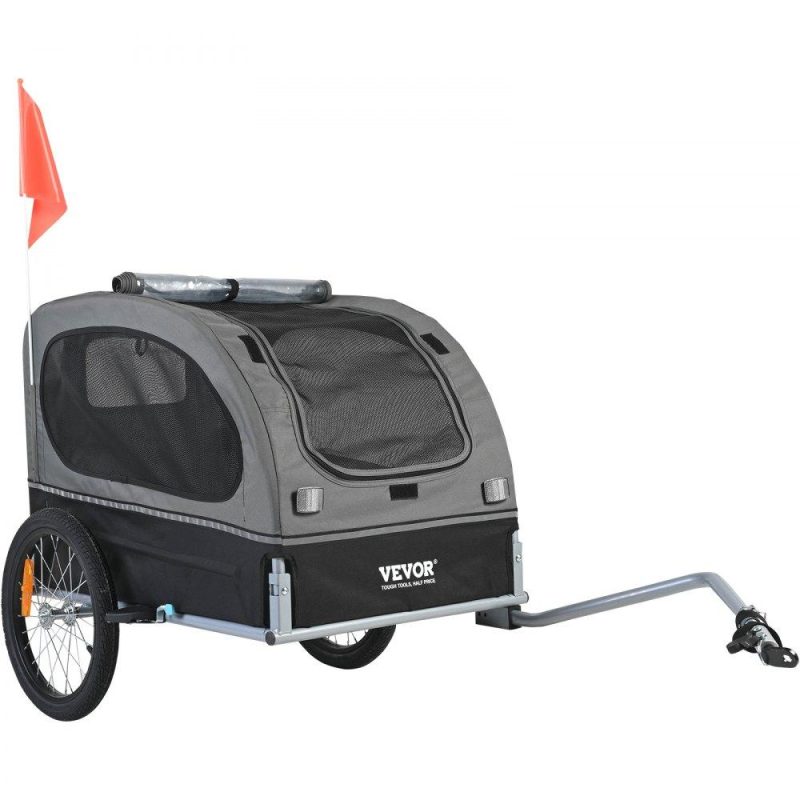 Pet Supplies | Dog Bike Trailer, Supports up to 88 lbs, Pet Cart Bicycle Carrier, Easy Folding Frame with Quick Release Wheels, Universal Bicycle Coupler, Reflectors, Flag, Collapsible to Store, Black/Gray Agriculture & Forestry Equipment Pet Supplies