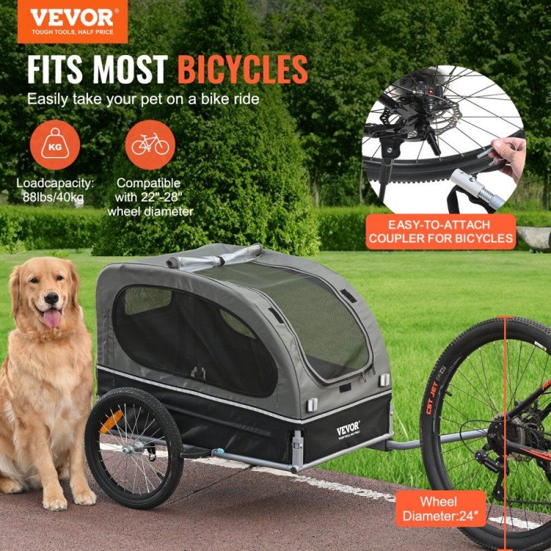 Pet Supplies | Dog Bike Trailer, Supports up to 88 lbs, Pet Cart Bicycle Carrier, Easy Folding Frame with Quick Release Wheels, Universal Bicycle Coupler, Reflectors, Flag, Collapsible to Store, Black/Gray Agriculture & Forestry Equipment Pet Supplies