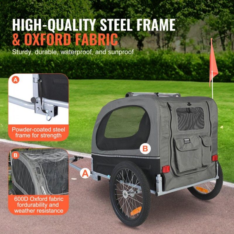 Pet Supplies | Dog Bike Trailer, Supports up to 88 lbs, Pet Cart Bicycle Carrier, Easy Folding Frame with Quick Release Wheels, Universal Bicycle Coupler, Reflectors, Flag, Collapsible to Store, Black/Gray Agriculture & Forestry Equipment Pet Supplies