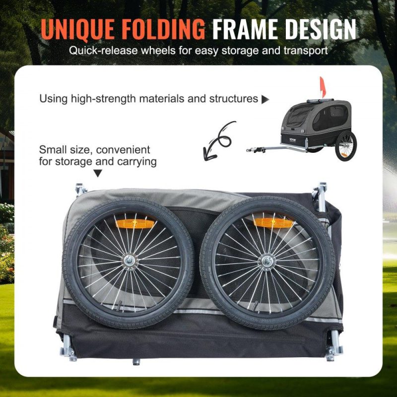 Pet Supplies | Dog Bike Trailer, Supports up to 88 lbs, Pet Cart Bicycle Carrier, Easy Folding Frame with Quick Release Wheels, Universal Bicycle Coupler, Reflectors, Flag, Collapsible to Store, Black/Gray Agriculture & Forestry Equipment Pet Supplies