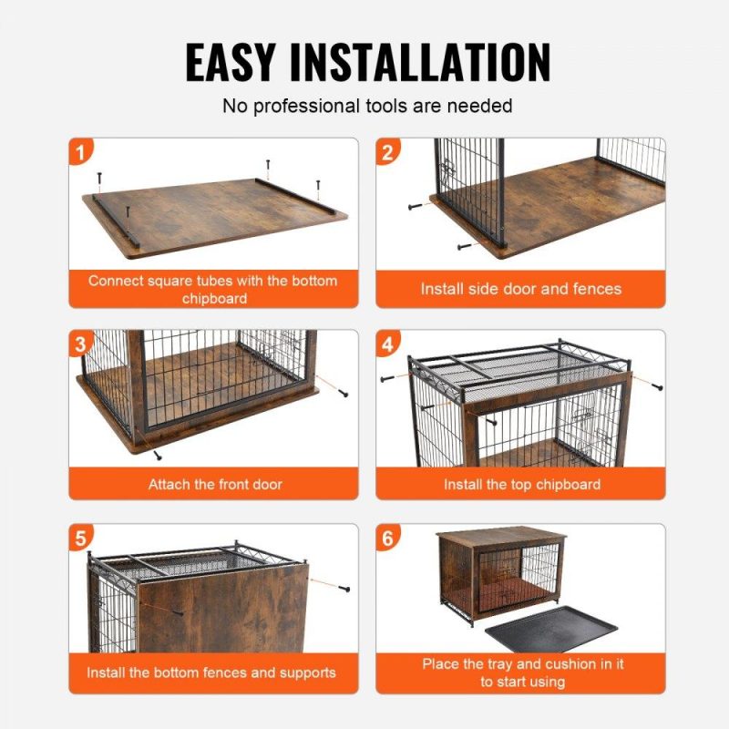 Pet Supplies | Dog Crate Furniture, 32 inch Wooden Dog Crate with Double Doors, Heavy-Duty Dog Cage End Table with Multi-Purpose Removable Tray, Modern Dog Kennel Indoor for Dogs up to 45lb, Rustic Brown Agriculture & Forestry Equipment Pet Supplies