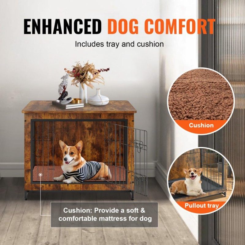 Pet Supplies | Dog Crate Furniture, 32 inch Wooden Dog Crate with Double Doors, Heavy-Duty Dog Cage End Table with Multi-Purpose Removable Tray, Modern Dog Kennel Indoor for Dogs up to 45lb, Rustic Brown Agriculture & Forestry Equipment Pet Supplies