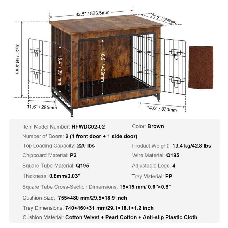 Pet Supplies | Dog Crate Furniture, 32 inch Wooden Dog Crate with Double Doors, Heavy-Duty Dog Cage End Table with Multi-Purpose Removable Tray, Modern Dog Kennel Indoor for Dogs up to 45lb, Rustic Brown Agriculture & Forestry Equipment Pet Supplies