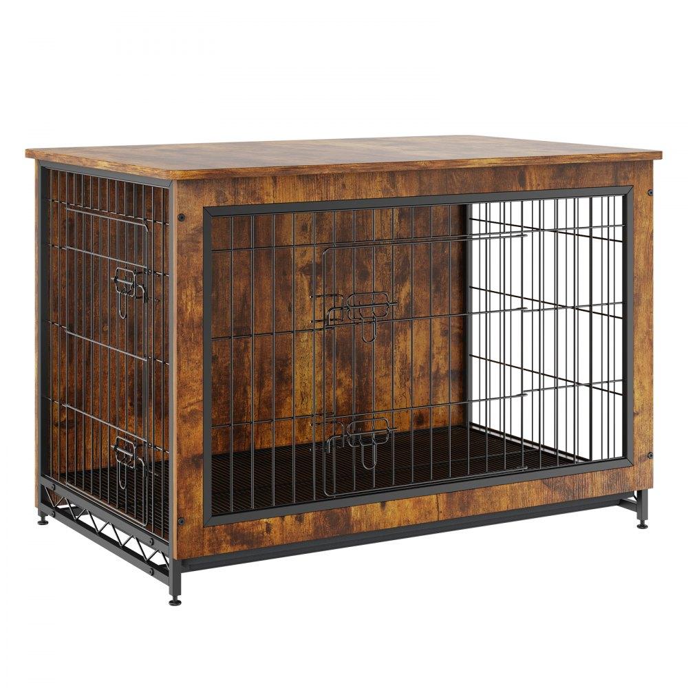 Pet Supplies | Dog Crate Furniture, 38.6 inch Wooden Dog Crate with Double Doors, Heavy-Duty Dog Cage End Table with Multi-Purpose Removable Tray, Modern Dog Kennel Indoor for Dogs up to 70lb, Rustic Brown Agriculture & Forestry Equipment Pet Supplies