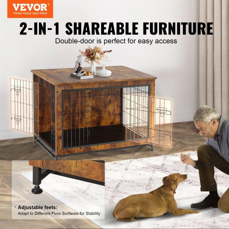 Pet Supplies | Dog Crate Furniture, 38.6 inch Wooden Dog Crate with Double Doors, Heavy-Duty Dog Cage End Table with Multi-Purpose Removable Tray, Modern Dog Kennel Indoor for Dogs up to 70lb, Rustic Brown Agriculture & Forestry Equipment Pet Supplies