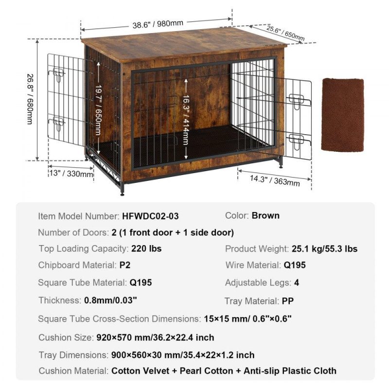 Pet Supplies | Dog Crate Furniture, 38.6 inch Wooden Dog Crate with Double Doors, Heavy-Duty Dog Cage End Table with Multi-Purpose Removable Tray, Modern Dog Kennel Indoor for Dogs up to 70lb, Rustic Brown Agriculture & Forestry Equipment Pet Supplies