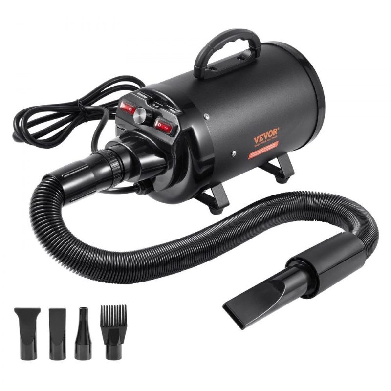 Pet Supplies | Dog Dryer, 2800W/4.3HP Dog Blow Dryer, Pet Grooming Dryer with Adjustable Speed and Temperature Control, Pet Hair Dryer with 4 Nozzles and Extendable Hose, Black Black Agriculture & Forestry Equipment Black